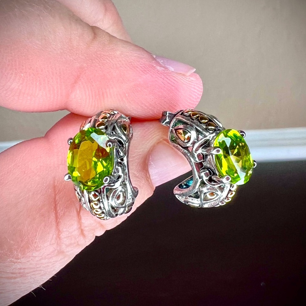Vintage Millen X Design Sterling Silver 925 Green Peridot Half-Moon Earrings